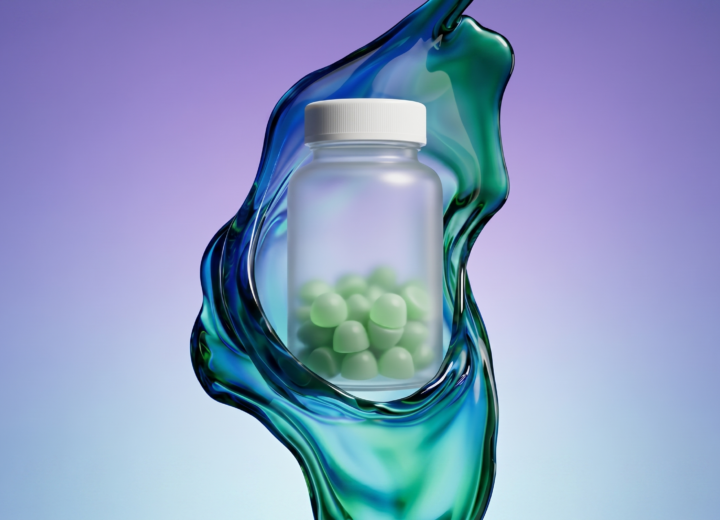 An illustrative photograph shows a central clear glass jar with a white screw cap, filled with small, light green, dome shaped gummies. Provides clarity on gummy supplements benefits.