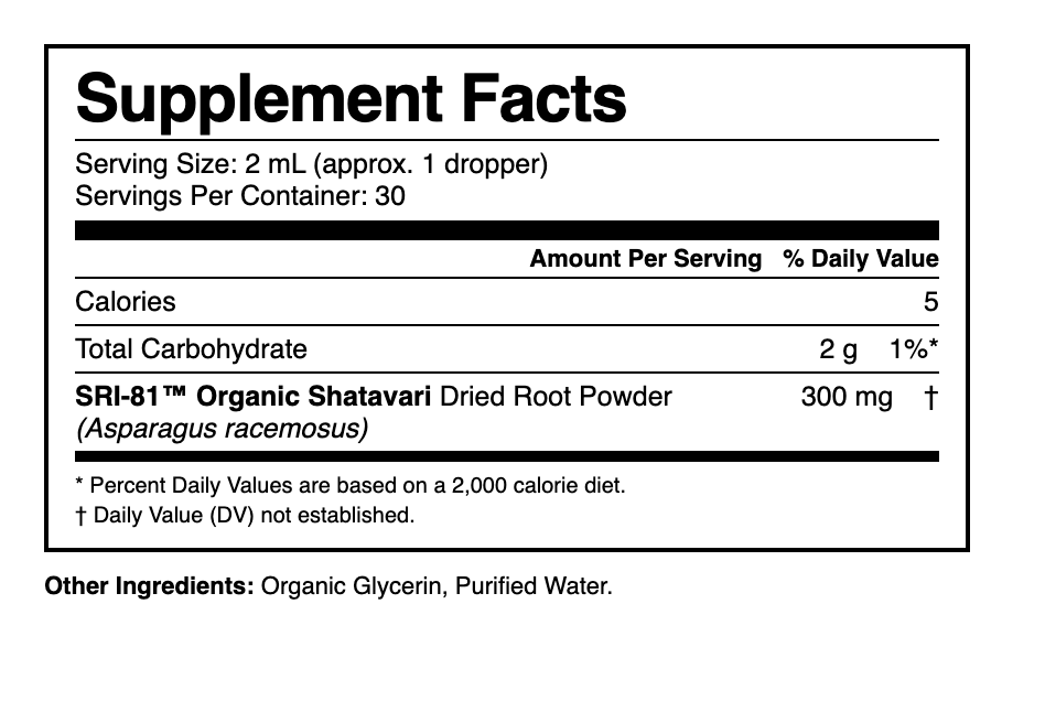 SRI-81 Shatavari supplement facts