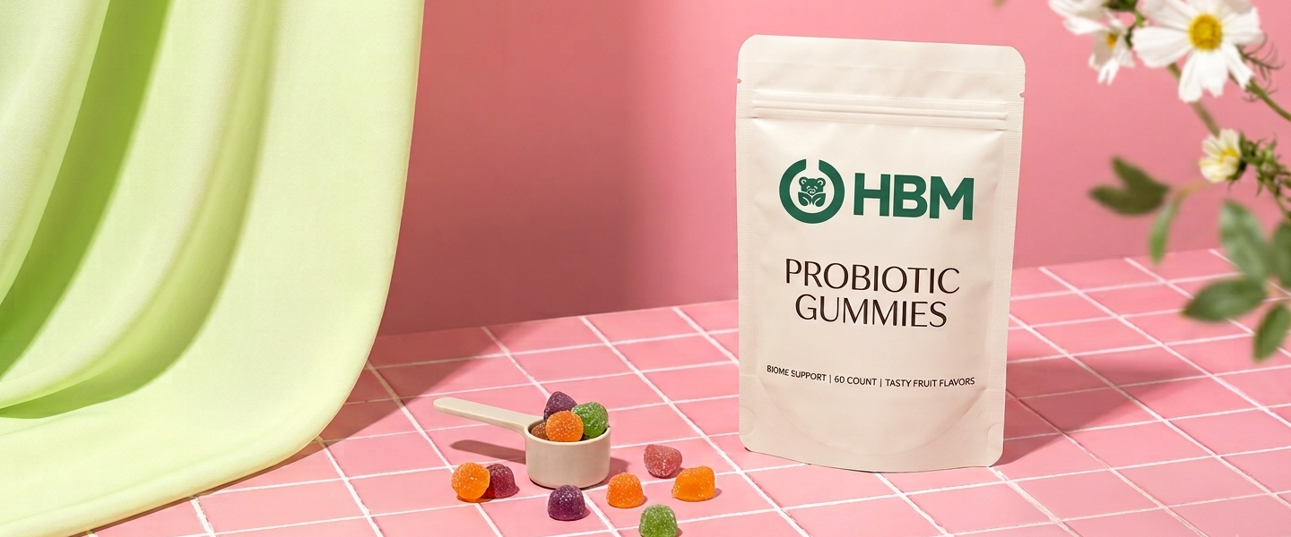 Illustration explaining the differences between prebiotics, probiotics and postbiotics in modern nutraceutical formulations.