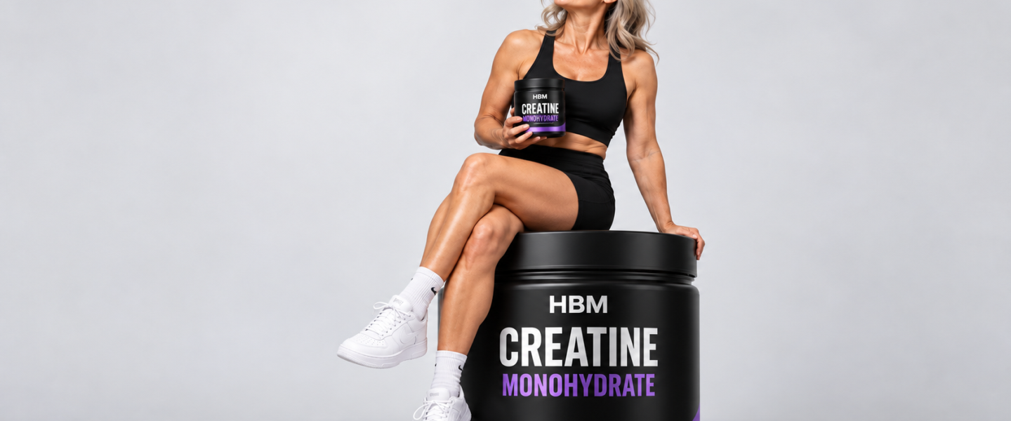 Silver-haired athlete with creatine tubs
