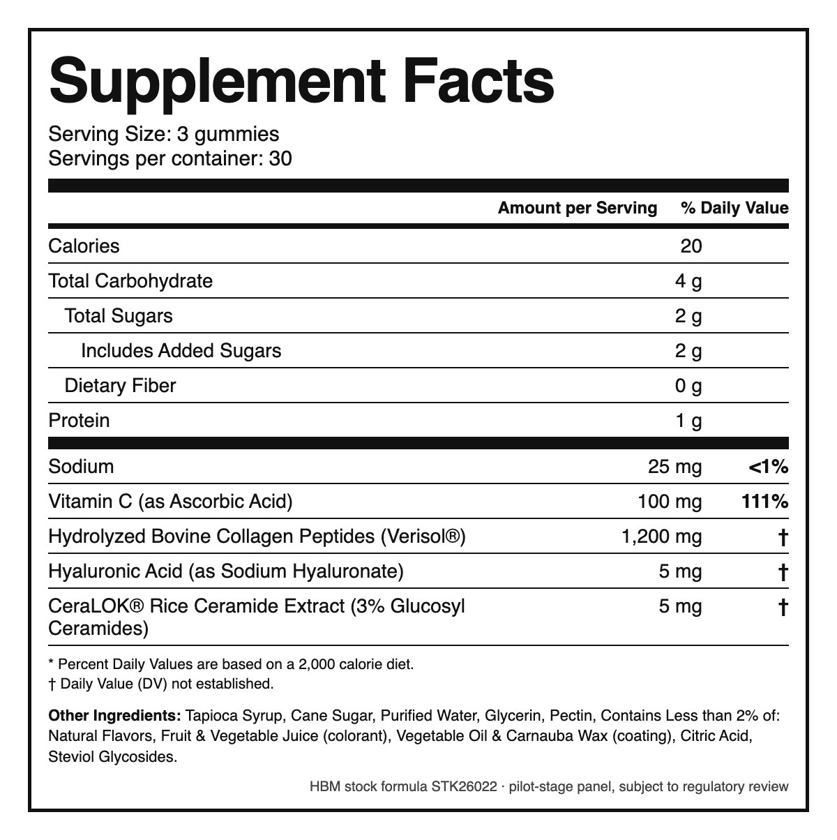 Skin Booster Collagen Gummies supplement facts
